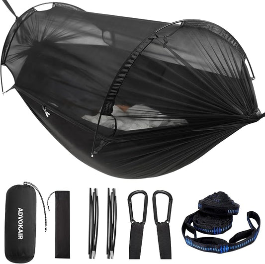 ADVOKAIR Camping Hammock with Mosquito Net Up to 500lbs, Ultralight and Portable Nylon Travel Hanging Hammock with Tree Straps, Perfect for Outside, Backpacking, Hiking and Backyard