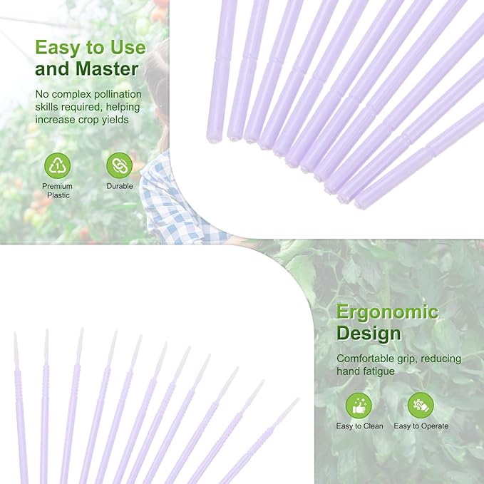 M METERXITY 20-Pack Pollinator Brush, 0.08inch/2mm Plastic Vegetable Pollinator Pen Manual Pollination Tool for Gardening/Greenhouse/Hydroponic Plants/Flower [Purple]