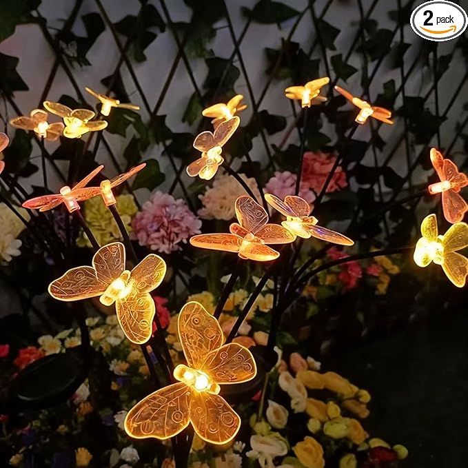 Solar Garden Lights Outdoor Waterproof，2 Pack of 16 LEDs Solar Butterfly Lamp for Courtyard, Garden, Balcony, Terrace, Lawn.