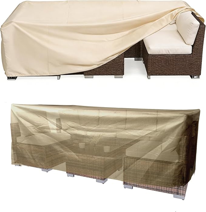 Patio Furniture Cover,Waterproof for Outdoor Dining Table and Chair Cover, Furniture Sofa Set Covers, patio table cover, 102" W x 74" D x 27.5" H Beige