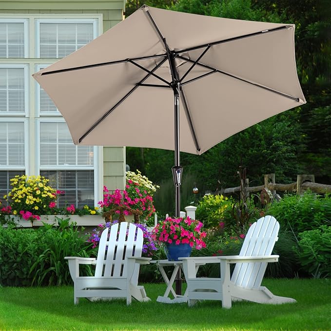 MEWAY 7.5ft Patio Umbrella Outdoor Umbrellas for Patio, Market Table Umbrella with Crank for Deck, Garden, Pool and Backyard, Beige