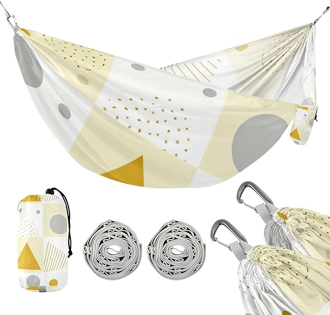 Geometric Shape Pattern Hammocks with Hanging Rope Tree Hammock for Outside Patio Backyard Poolside