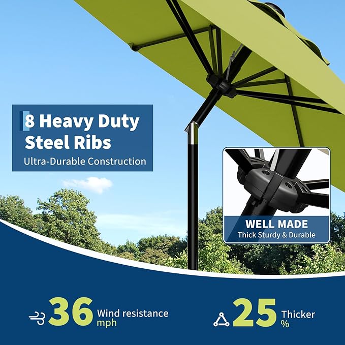 Garvee 10FT Patio Umbrella - Outdoor Table Umbrella with Smooth Crank Lift, Push Button Tilt and 8 Sturdy Ribs - Market Umbrella UV Protection Waterproof for Pool, Deck, Yard, Garden