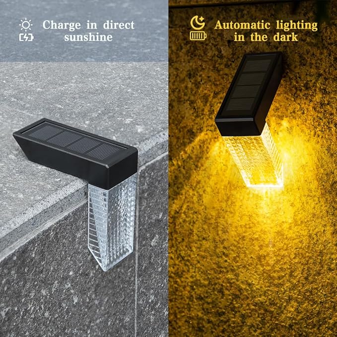 Upgraded Wireless Solar Step Lights. 5X Longer Life Than Ordinary. Strong 3M Adhesive + Screws. IP65 Waterproof for Stairs/Decks/patios. Reliable Performance(Warm & RGB Changing)