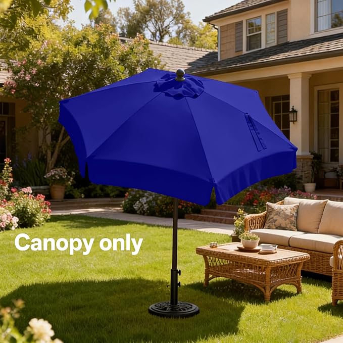 MASTERCANOPY Valance Patio Umbrella 7.5 ft Replacement Canopy for 6 Ribs-Blue Canopy Only