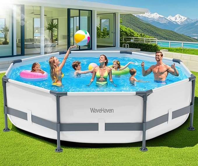 Above Ground Pool,10ft x 30in Frame Deep Swimming Pool,Round Family Pool,Large Above Ground Pool Easy Set,1200 Gallon Pool,Outdoor Backyard Pool for Kids,Adults-Grey,Pump Not Included