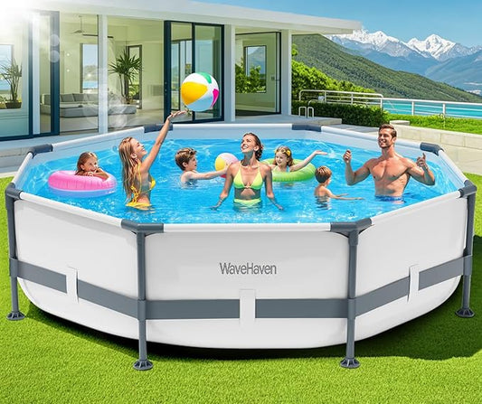 Above Ground Pool,10ft x 30in Frame Deep Swimming Pool,Round Family Pool,Large Above Ground Pool Easy Set,1200 Gallon Pool,Outdoor Backyard Pool for Kids,Adults-Grey,Pump Not Included
