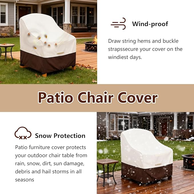 Adirondack Chair Cover 4 Pack,Waterproof Heavy Duty Patio Furniture Covers,Patio Adirondack Chair Covers for Outdoor Chairs(30 W x 34 D x 36 H inches) Beige & Brown
