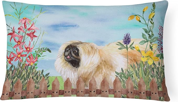 Caroline's Treasures CK1243PW1216 Pekingese Spring Canvas Fabric Decorative Pillow Machine Washable, Indoor Outdoor Decorative Pillow for Couch, Bed or Patio, 12HX16W