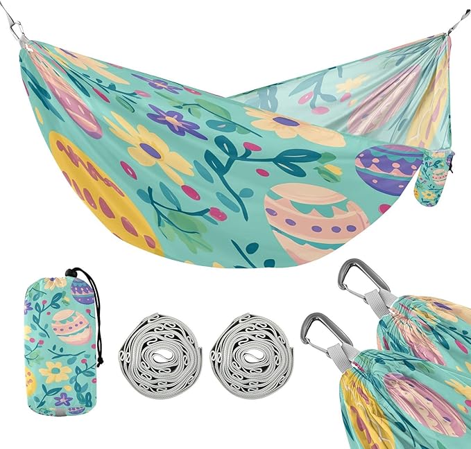 Hammocks for Outside Easter Colorful Eggs Camping Hammock Portable Hammocks with Tree Straps and Carry Bag Camping Accessories for Hiking Beach Outdoor