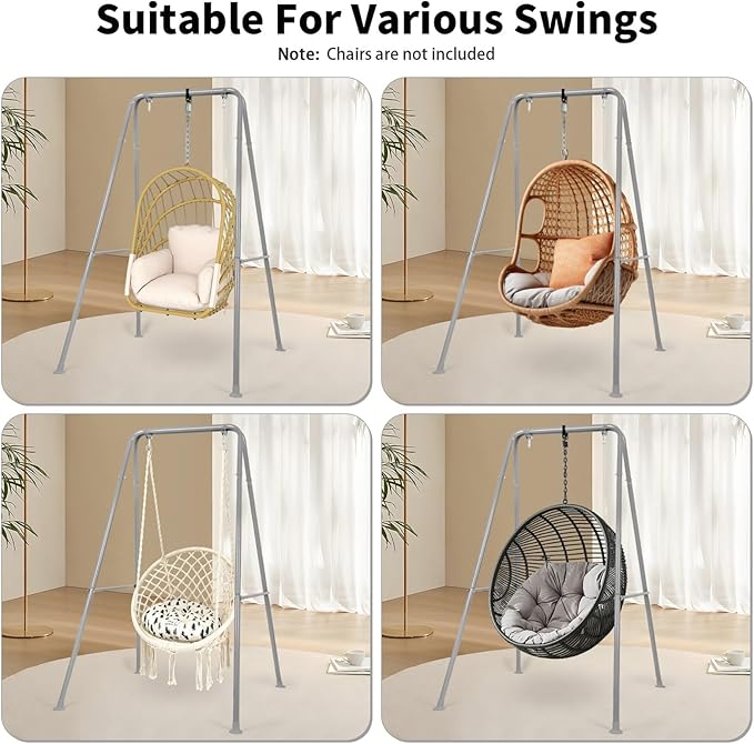 Swing Stand Only, Hammock Chair Stand, Heavy-Duty Metal Stand, Multi-Use Swing Frame for Indoor and Outdoor, Backyard, Max Load 300lbs, Hammock Chair not Included (Gray)