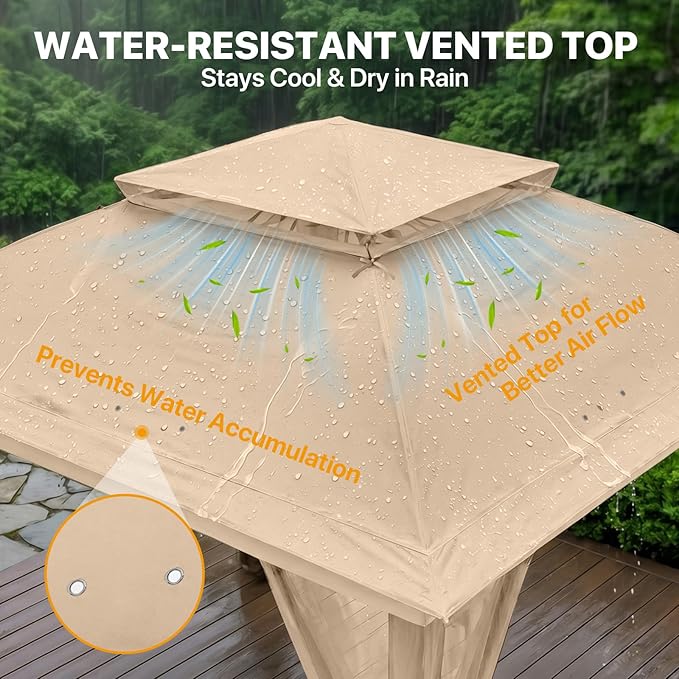 COOS BAY 11x11 Pop Up Gazebo with Mesh Netting, Instant Outdoor Canopy Tent, Water Resistant Shelter with UPF 50+ UV Protection, 121 Sq Ft Coverage, Khaki
