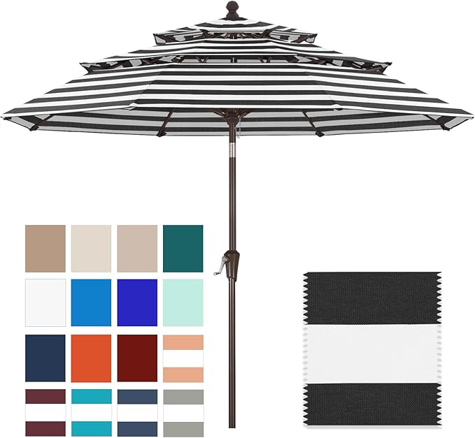 ABCCANOPY 5-Year 10-Year No Fading 9FT 3 Tiers Patio Umbrella, Outdoor Table Umbrella with 8 Sturdy Ribs for Deck, Backyard, Garden, Yard