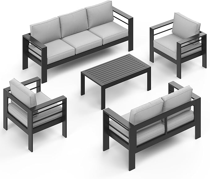 Wisteria Lane 5-Piece Outdoor Patio Furniture Set, Outdoor Sectional Furniture with Upgraded Cushions, Outdoor Conversation Seating Set for Balcony, Garden, Deck, Backyard, Black