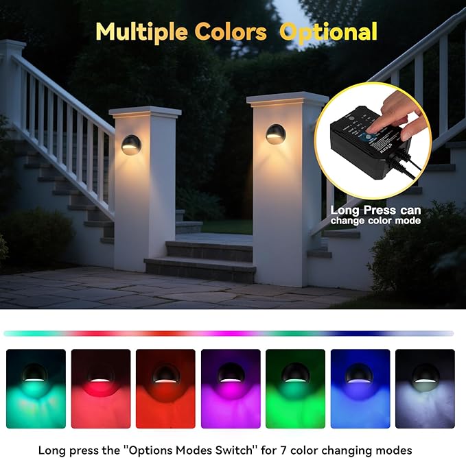 SMY Lighting RGBW Low Voltage Fence Lights Kit with Transformer Photocell Sensor and Timer IP67 Waterproof Patio Deck Lights for Outdoor Garden Steps Landscape Lighting Walkway 8Packs