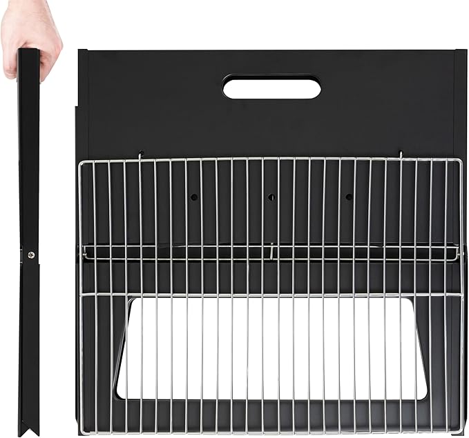 Fire Sense 60508 Notebook BBQ Grill 3.5mm Cooking Bars Instant Foldable & Easy Portability For Outdoor Barbecues Camping Traveling Picnics Garden Beach Party - Black