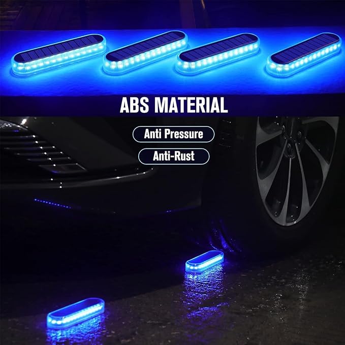YiLaie Blue Solar Lights for Outside Auto ON/Off, Small Stick on Solar Strip Lights Outdoor Waterproof for Stair Boat Dock Driveway Deck Solar Powered (8 Pack)