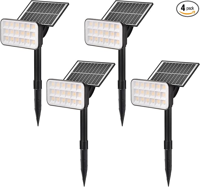 Solar Spot Lights Outdoor, 72 LEDs Landscape Lighting with 3 Lighting Modes and Auto On/Off, 360° Adjustable IP65 Waterproof Solar Powered Landscape Lights for Yard, Garden, Pathway, 4 Pack