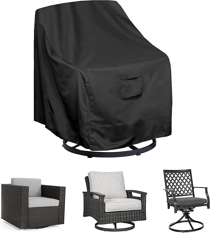 WOMACO Patio Swivel Chair Cover Waterproof Outdoor Tall Swivel Chair Slip Covers Outside Small Large Oversized Wicker Lawn Club Furniture Protector (Black, 31.5" W x 31.5" D x 37.8" H)