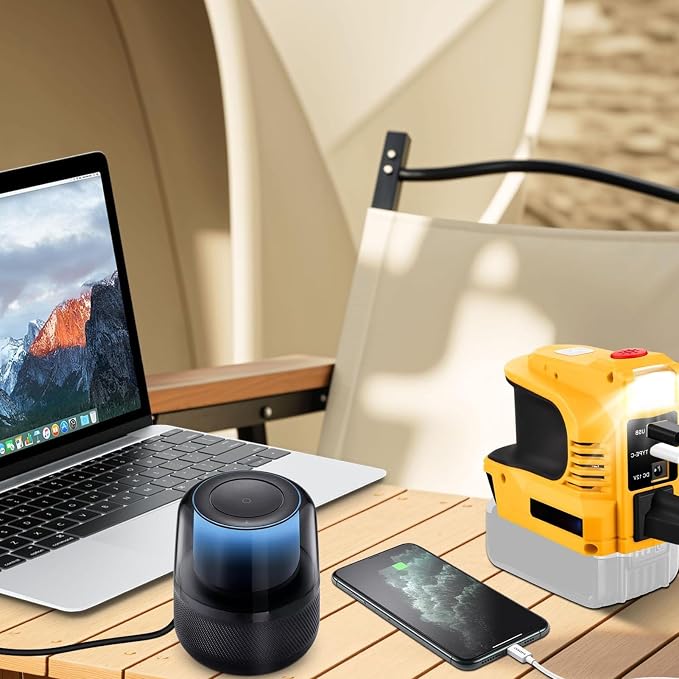Portable Power Inverter 220W with LED Light AC Outlet 18W Fast Charging Compatible with 18V 20V Li-ion Batteries for Camping Emergency Outdoor Use (US Plug)