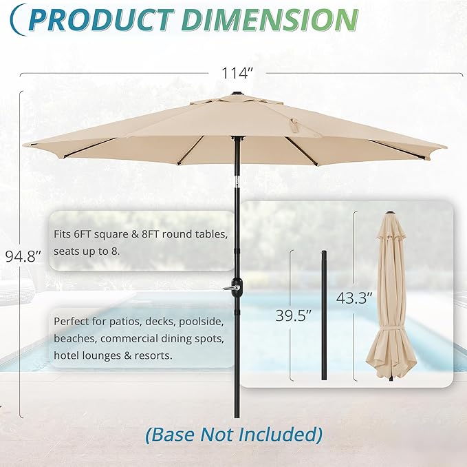 LUE BONA 10FT Patio Umbrella, Waterproof Outdoor Market Umbrella with Easy Crank & Tilt, Patio Table Umbrella for Deck Garden Backyard Pool, Tan