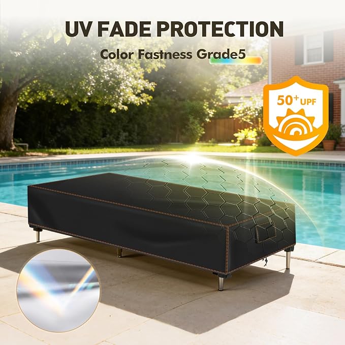 SUNICO Outdoor Lounge Chair Covers 2 Pack, 80" L x 28" W x 14" H Chaise Lounge Covers Outdoor Waterproof, Patio Lounge Chair Cover for Patio Furniture, UV Fade Protection, Tear-Resistant, Black