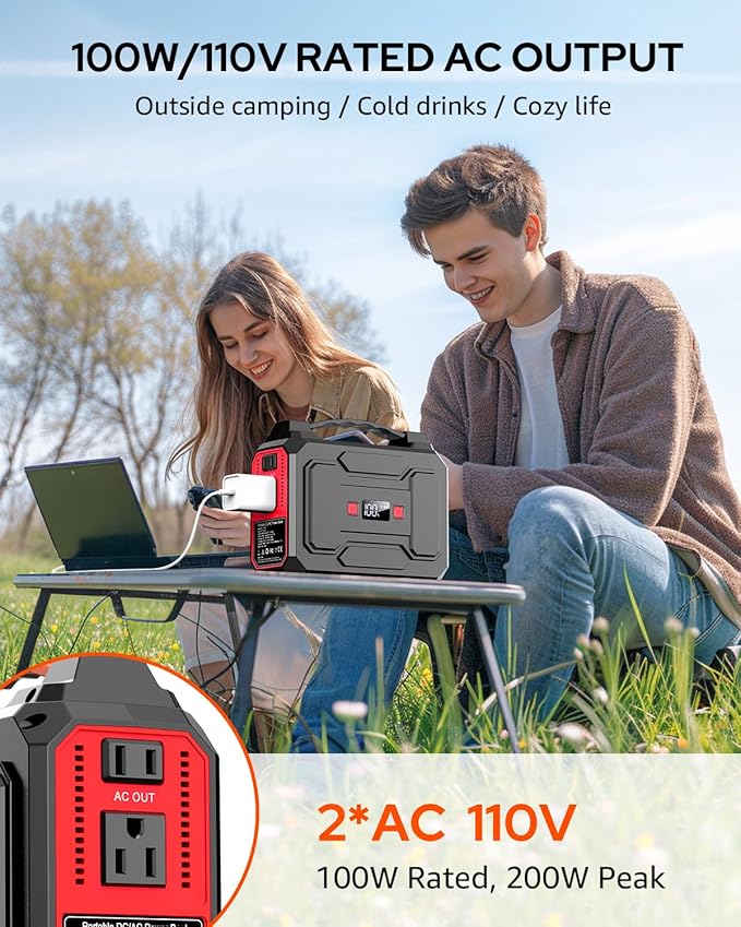 Apowking Solar Powered Generator 200W Peak/100W Rated, Portable Power Station with Solar Panels 60W Included, 146Wh Solar Power Bank with AC Outlet 110V for Home Use Camping Outdoor Adventure