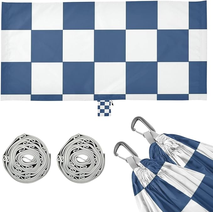 White and Blue American Plaid 330lb Capacity Camping Hammocks with Hanging Rope Backyard Hammock for Outside Patio Backyard Poolside Base para poner hamaca