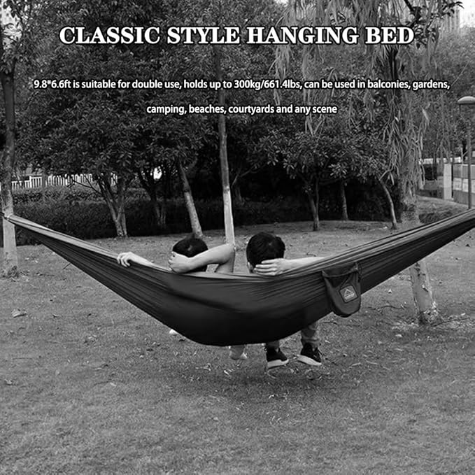 Creative Color Matching Double Hammock, Outdoor Anti-Rollover Nylon Hammock Chair, Easy to Set Up, Load Bearing 300kg/661.4lbs(Green)