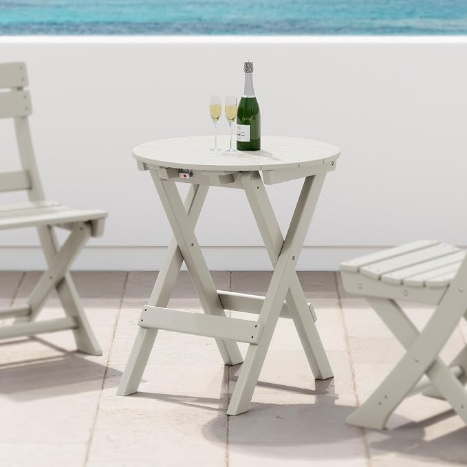 WestinTrends Malibu HDPE Outdoor 24.5 Inch Round Portable Folding Patio Dining Table, Sand