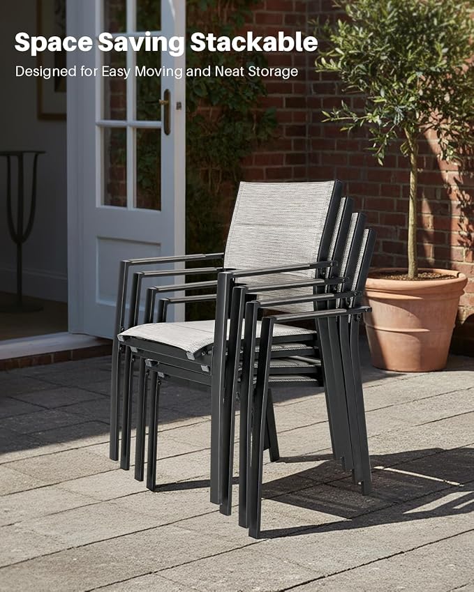 Extendable Patio Dining Set for 8, Never-Rust Aluminum Outdoor Dining Set with 2 Swivel Chairs, Expandable Dining Table and 6 Double-Layer Textilene Chairs, Patio Furniture Set, Limed Oak