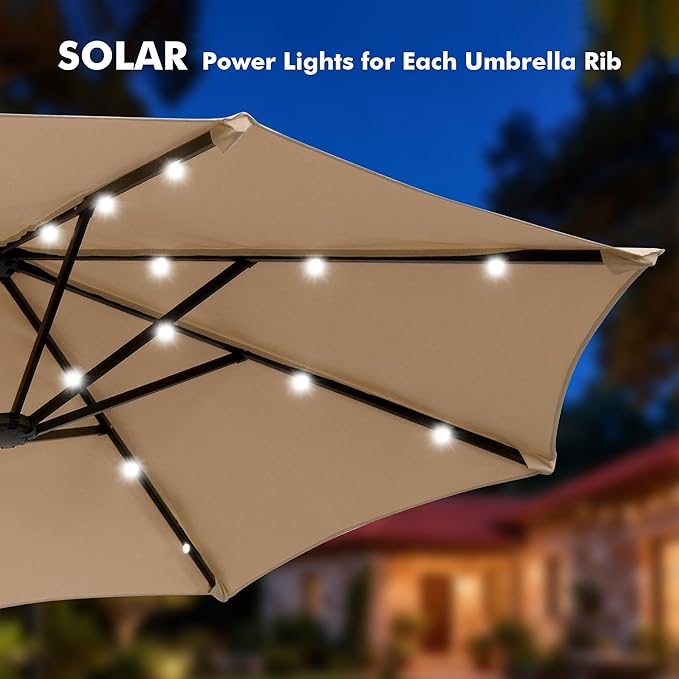 Ainfox 13ft Large Patio Umbrella with Base, Double-Sided Big Outdoor Umbrella for Poolside