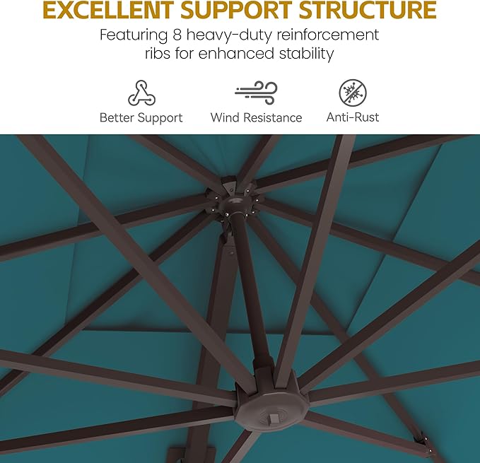 HASLE OUTFITTERS 9x12 FT Patio Cantilever Umbrella, Outdoor Offset Large Rectangular Heavy Duty Double Top Umbrellas with 360° Rotation for Pool Garden Deck，Turquoise