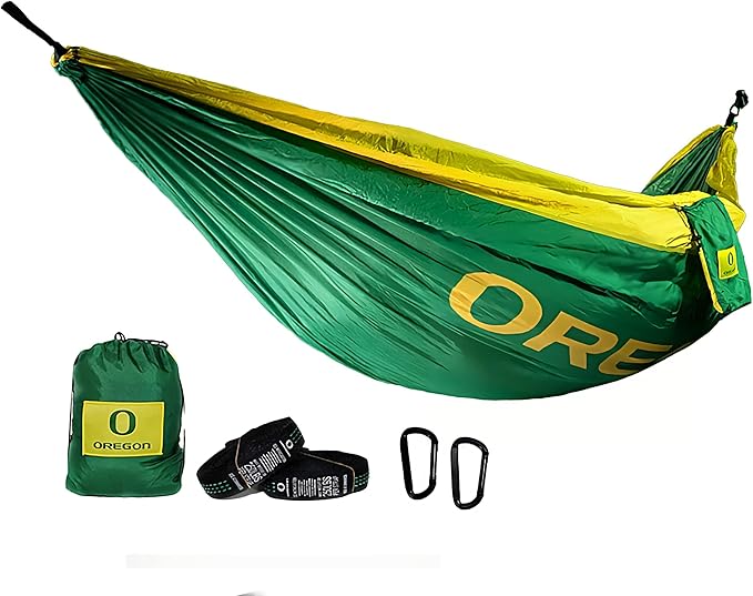 Rincon Official (University of Oregon) College Hammock - Premium 210T Nylon, Spacious 112 x 74 inches (LxW) Double & Single Camping Hammock - Portable Outdoor Adventure Gear for Students and Alumni