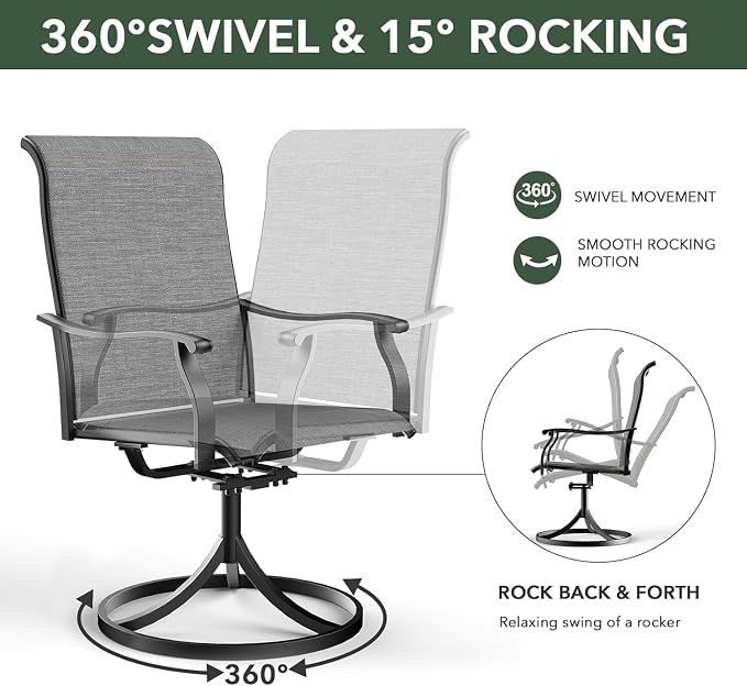 58"x 58"x 28" Patio Table and Chairs Set,6-Pieces Outdoor Swivel Dinging Chairs,Black Round Metal Table with Umbrella Hole,Outside Furniture Set for Patio,Deck,Porch,Backyard