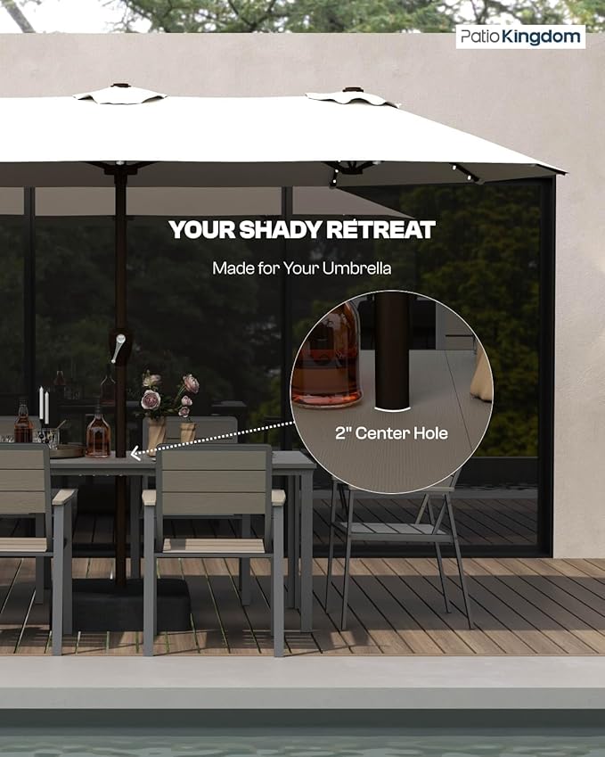 Outdoor Dining Set for 6 with 11FT Umbrella, Aluminum & HDPE Outdoor Table and Chairs, Weather-Resistant All-Season Backyard, Deck & Patio Dining Furniture with 2" Umbrella Hole (Grey)