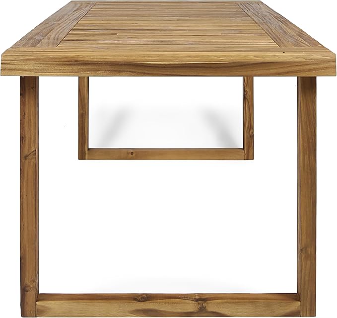 Christopher Knight Home Arly Acacia Wood Patio Dining Set for 6, Solid Wood Outdoor Dining Table Set for 6, 7 Piece Outdoor Dining Set with Rectangular Table and Wicker Backrest, Teak+Cream