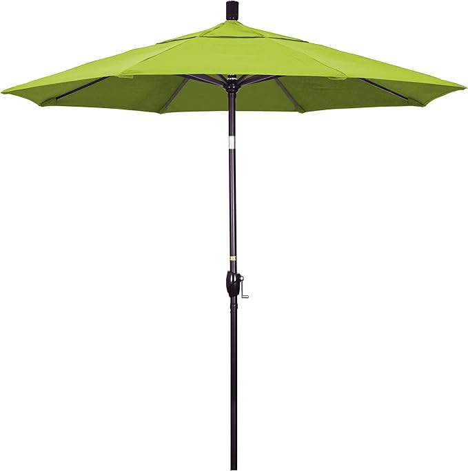 California Umbrella 7.5' Round Aluminum Market Umbrella, Crank Lift, Push Button Tilt, Bronze Pole, Sunbrella Macaw