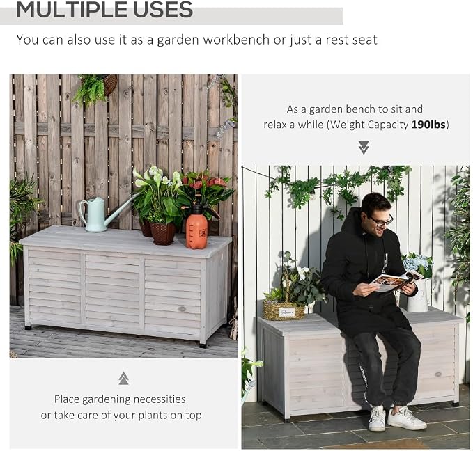 Sturdy Outdoor Deck Box for Patio Storage – Weather-Resistant Wooden Storage Container with Ventilation Gap and Smooth Finish