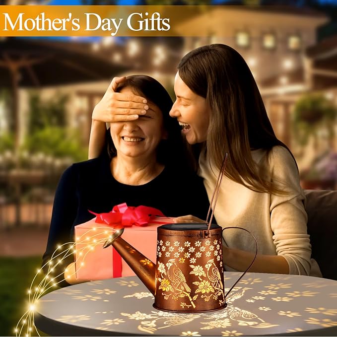 Gifts for Mom, Cardinal Solar Lantern Outdoor Waterproof, Outside Metal Watering can Landscape Lights for Garden Yard Patio Pathway Decor Birthday Gifts for Women Grandma -with Pole