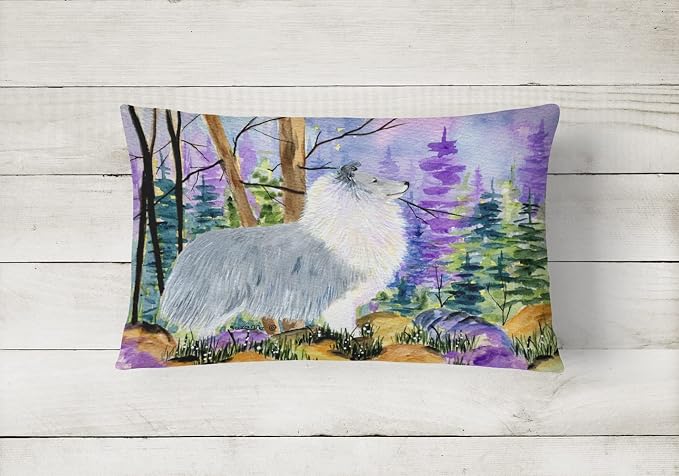Caroline's Treasures SS8636PW1216 Sheltie Canvas Fabric Decorative Pillow Machine Washable, Indoor Outdoor Decorative Pillow for Couch, Bed or Patio, 12HX16W