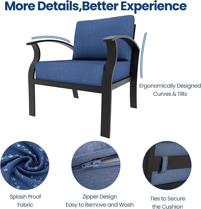 Aluminum Outdoor Patio Furniture Set,7 Seats Patio Conversation Sets with 45" Propane Fire Pit Table,Metal Patio Sectional Furniture Set with 2 Swivel Rocking Chairs,Navy Blue