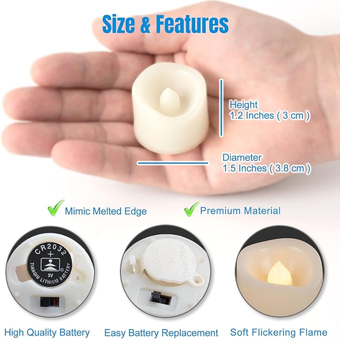 CANDLE IDEA 24 PCS LED Flameless Flickering Tea Lights Votive Candle Battery Operated/Electric Flicker LED Tealight Bulk Fake Candles for Halloween Christmas Wedding Party Decorations (Warm White)