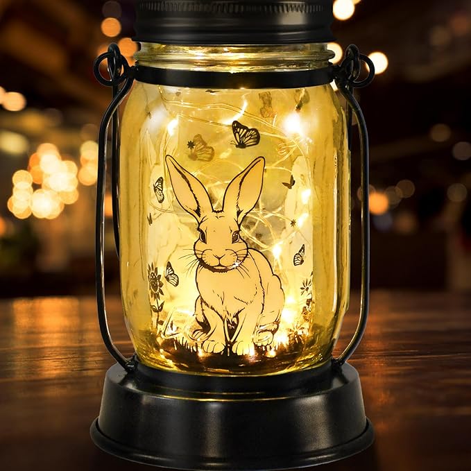 Bunny Gifts for Women/Men Bunny Lovers Solar Lantern Mom Birthday, Mothers Day, Christmas Gifts, Animal Solar Lantern Garden Decoration Lights Outside for Yard, Patio,Backyard,Porch, Torches