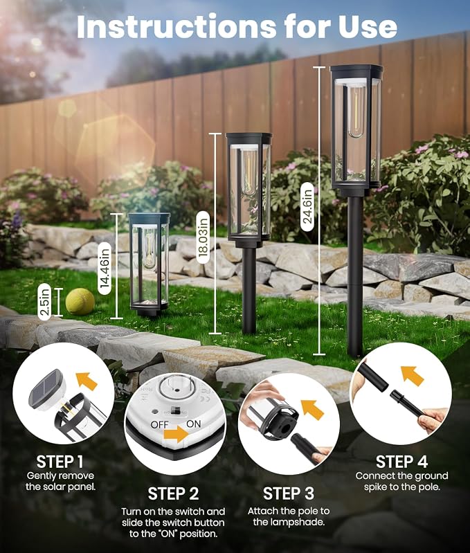ALFIOT Solar Pathway Lights Outdoor Solar Lights Outdoor, IP65 Waterproof Auto On/Off Solar Garden Lights Solar Powered Landscape Lighting for Yard Walkway Driveway Pathway (Warm White, 2pack)