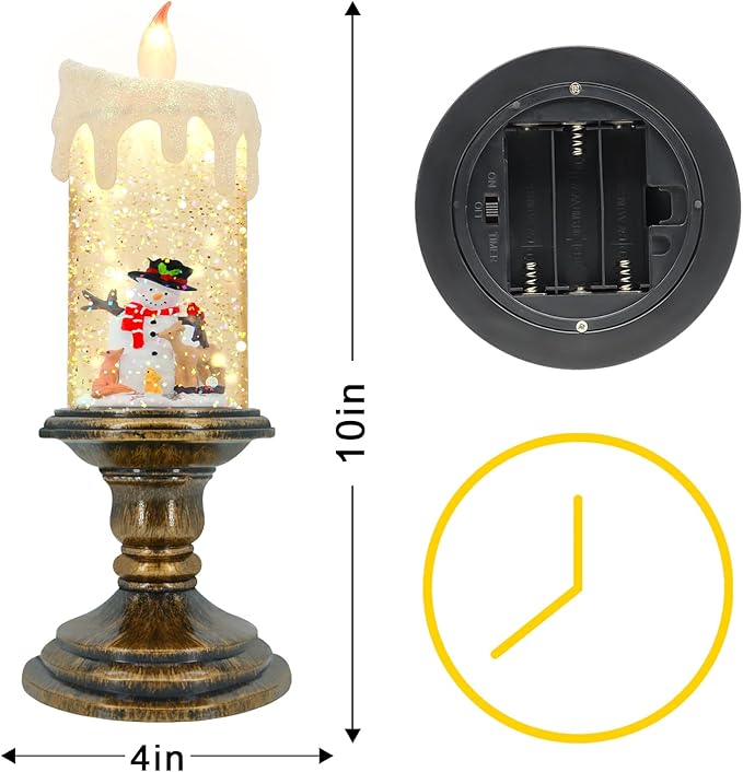 AOMIL Christmas Flameless Candles, Flickering Flameless Candles with Timer, LED Candles Battery Operated, Snow Globe Candle Light for Christmas Decorations