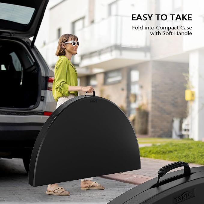 VINGLI Black 48" Round Bi-Folding Commercial Table, 4 Feet Portable Plastic Dining Card Table for Kitchen or Outdoor Party Wedding Event, 4-Pack