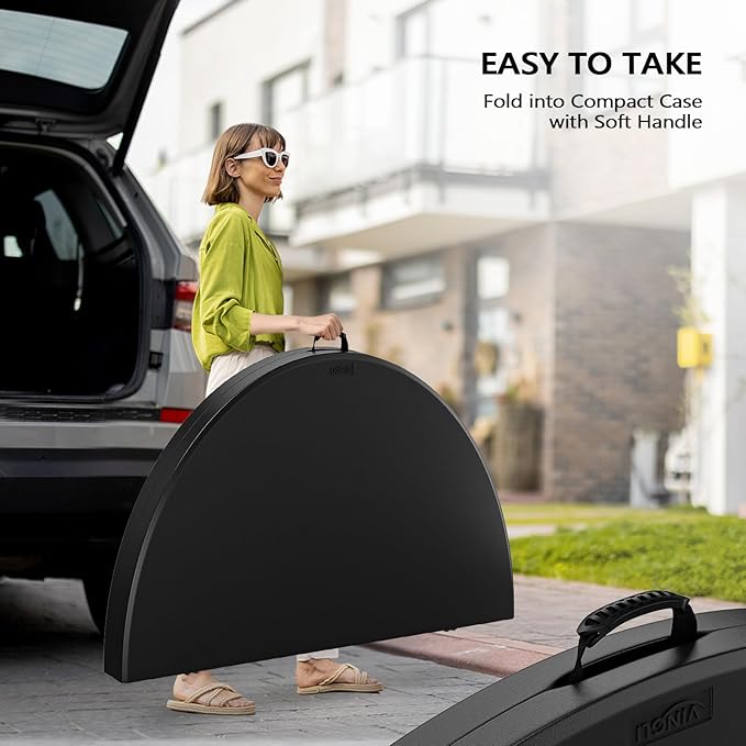 VINGLI Black 48" Round Bi-Folding Commercial Table, 4 Feet Portable Plastic Dining Card Table for Kitchen or Outdoor Party Wedding Event, 5-Pack