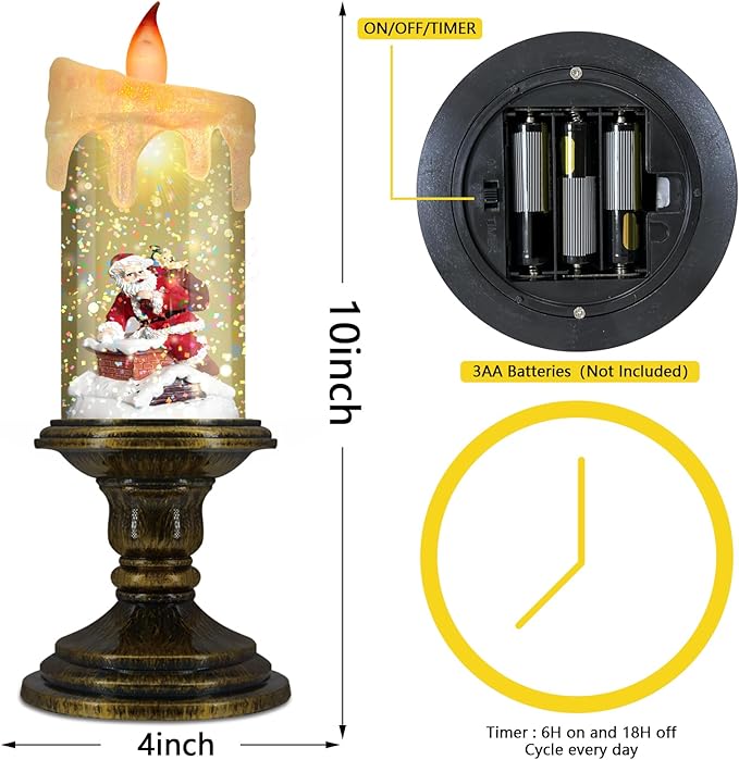 AOMIL Christmas Flameless Candles, Flickering LED Candles with Timer, Snow Globe Candle Lights for Christmas Decorations