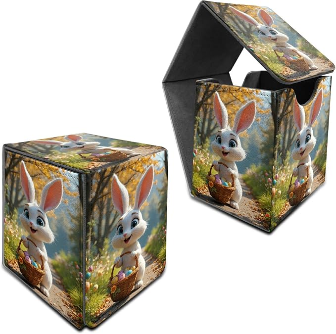 Bunter Osterhase Card Deck Box for MTG, Personalized Card Storage Case Fits 120+ Sleeved Cards, Premium Leather TCG Box with Strong Magnetic Closure for Magic, CCG, PTCG, Baseball Cards